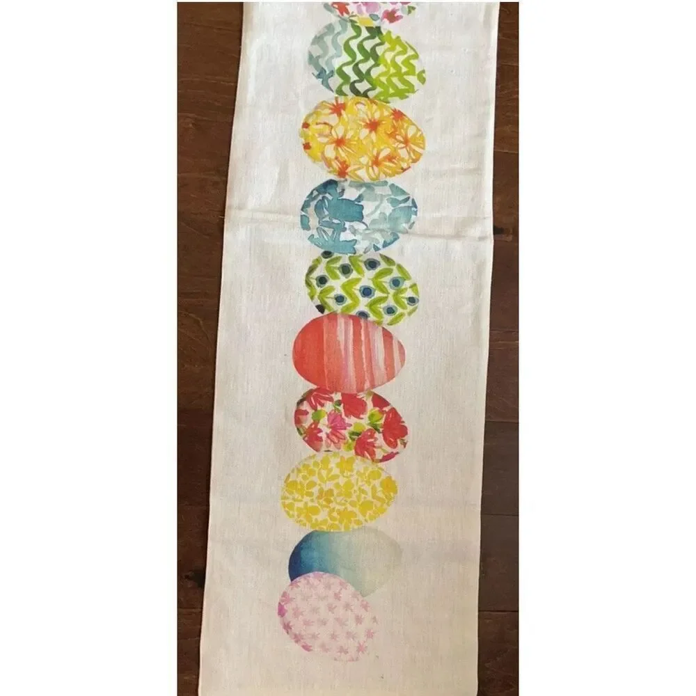 The Farmhouse Rachel Ashwell Easter‎ Eggs Table Runner Spring Linen 14”x48” MCM